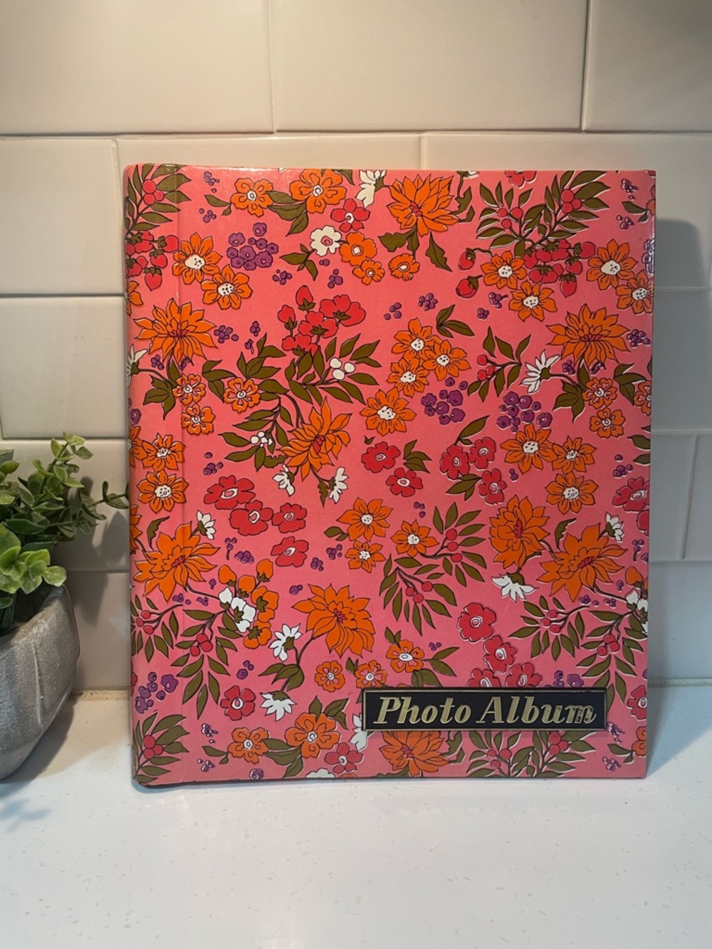 Groovy Vintage Floral Pink Photo Album